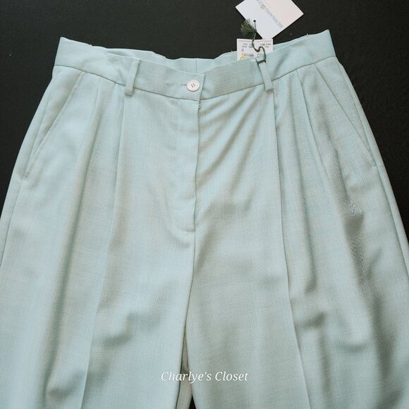 Vintage Bernard Zins Paris Blue Wool Pleated Trousers Sz.12 Quiet‎ Luxury NWT - Picture 3 of 12